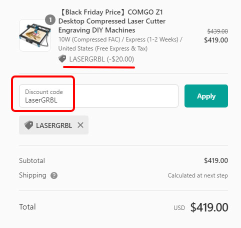 COUPON DISCOUNT CODES LaserGRBL